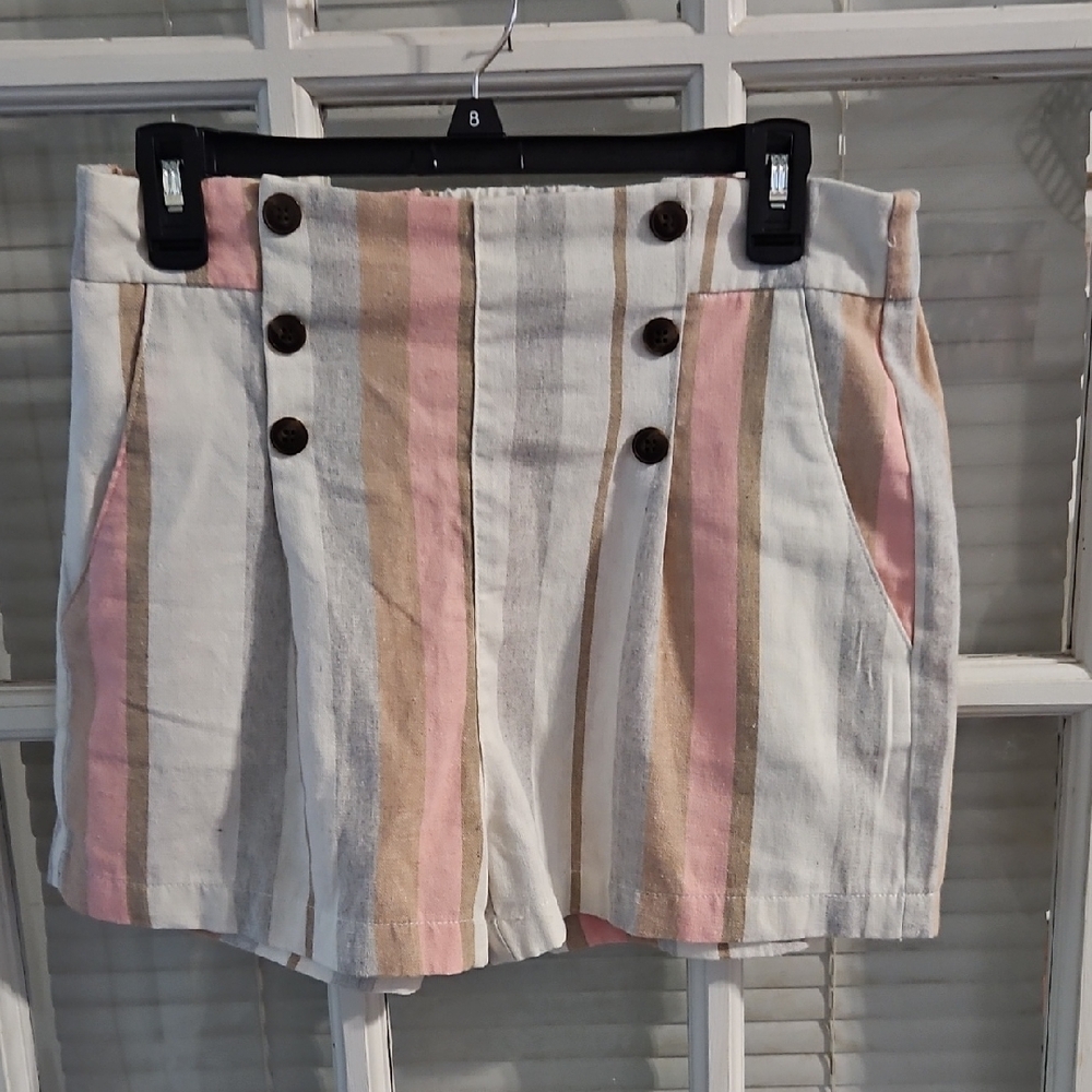 ❤️ Simply Blessed Striped Button-Front Shorts with Pockets. Sz Large